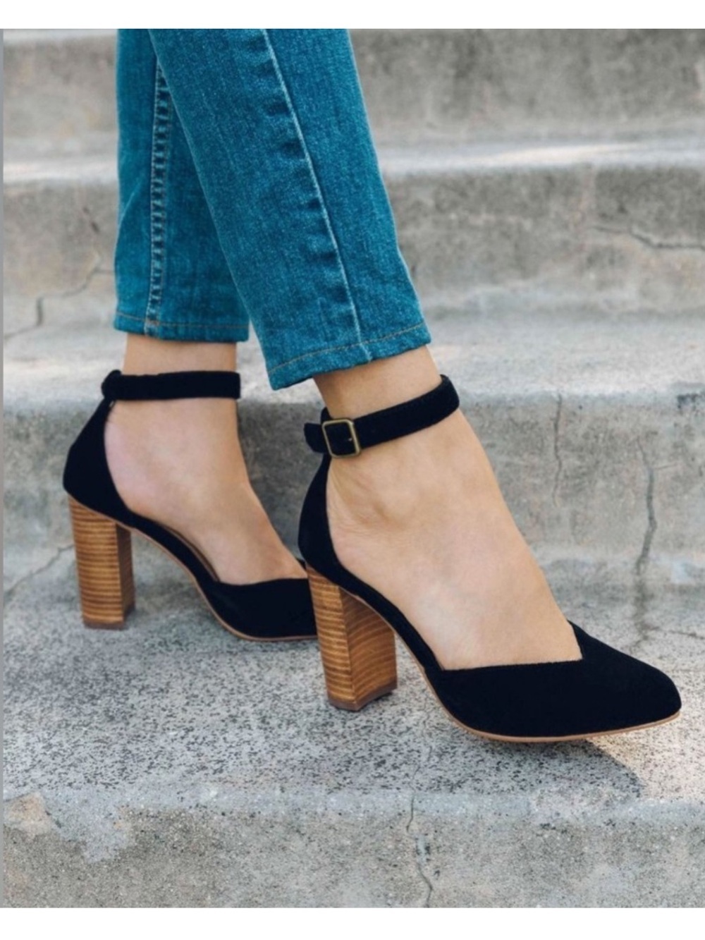 New Soludos Collette Block Heel Suede Pumps Sz 8.5